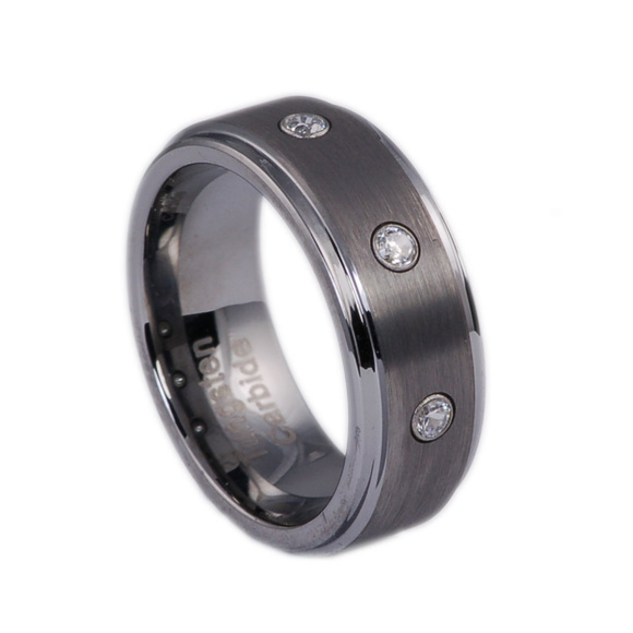 8mm Tungsten Carbide Wedding Band Ring CZ - Picture 1 of 2